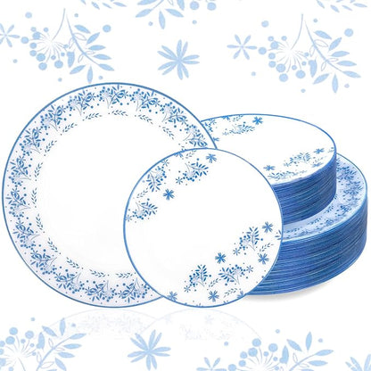 60 PCS Blue Floral Plastic Plates by Joyido