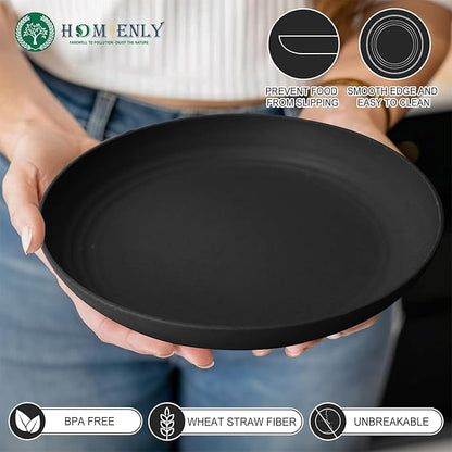 Homienly Premium Wheat Straw Dinner Plates, Reusable 8 PCS Unbreakable Plates 10 inch Plate Set, Alternative Plastic Plate Microwave and Dishwasher Safe Plates Set for Home - GreyStone