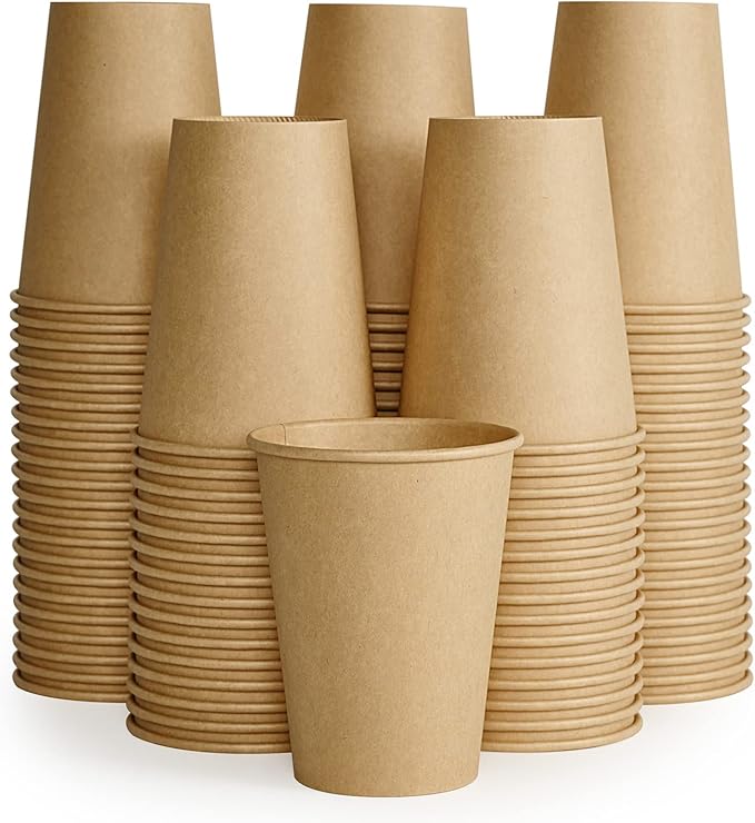 LITOPAK 100 Pack 12 oz Kraft Paper Coffee Cups, Disposable Coffee Cups | by LITOPAK