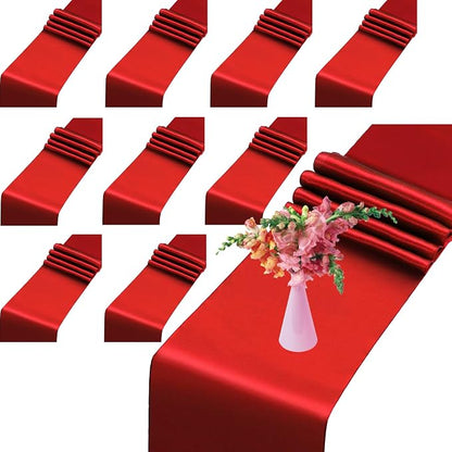 10 Pack Red Table Runner 12 x 108 Inches Wedding Satin Silk Table Runner | silk by HTONTB