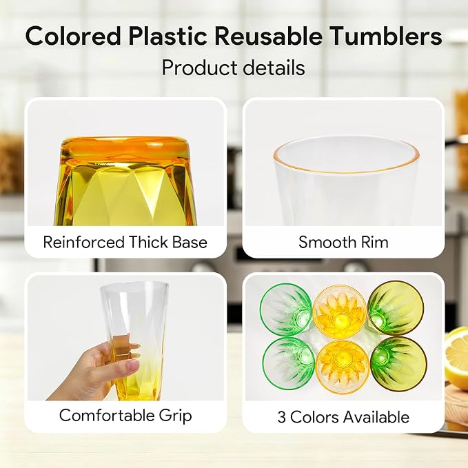 13oz Stackable Drinking Tumblers 6PCS Vibrant Acrylic Tumblers - Image 3