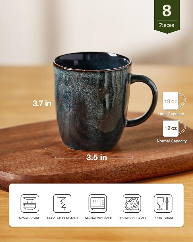 famiware Coffee Mugs Set of 8, Ocean Square 13oz Coffee Cup Set - Image 4