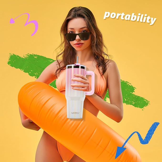 40 oz Shiny Tumbler with Handle and Straw, Stainless Steel Tumbler with Lid and - Image 6