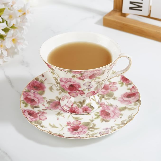 fanquare Rose Tea Cup and Saucer, Vintage Ceramic Tea Cups - Image 5