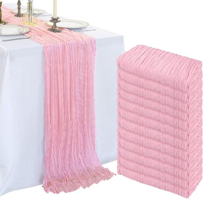 12 Pack 10Ft Pink Cheesecloth Table Runner 23 x 120 Inch | Gauze Rustic Boho by CKIKU