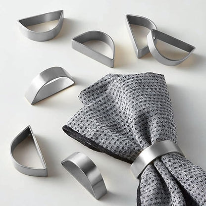 Cuff Brushed Silver Napkin Rings Set of 4, Modernist Napkin Ring Holder for Wedding, Banquet, Metallic Adornment for Table Settings, Glossy Serviette Buckles Decor (Semicircle - Silver)