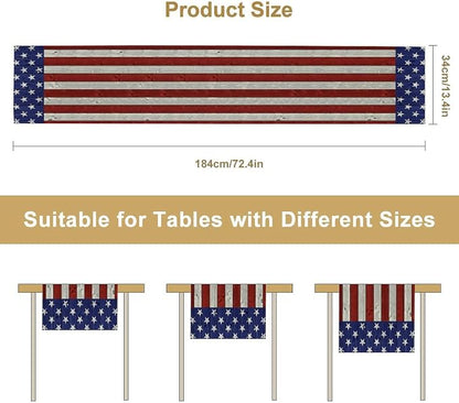 American Flag Table Runner, 4th of July USA Rustic Vintage Wooden Blue Red - Image 8