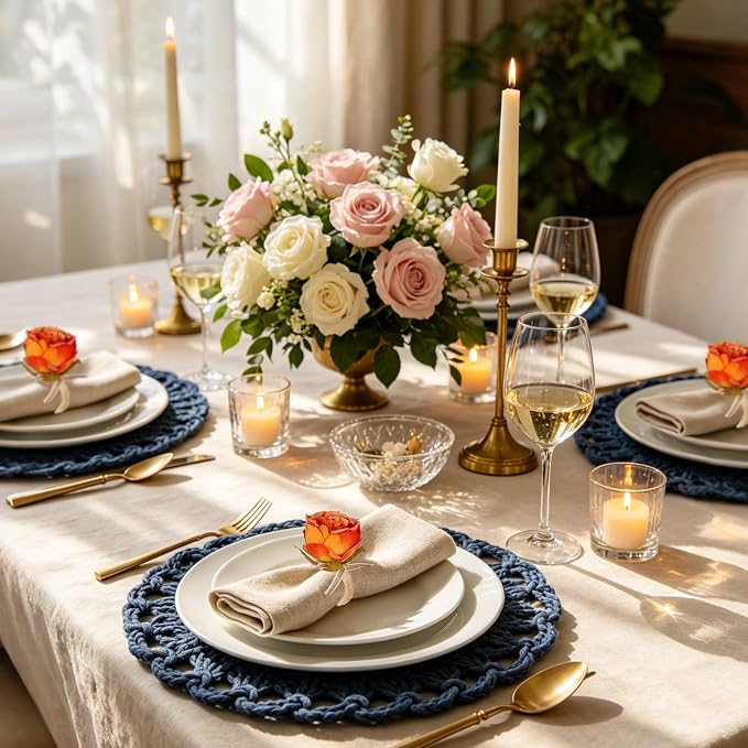 Handmade Flower Napkin Rings Set of 6, Valentine's, Thanksgiving Table - Image 6
