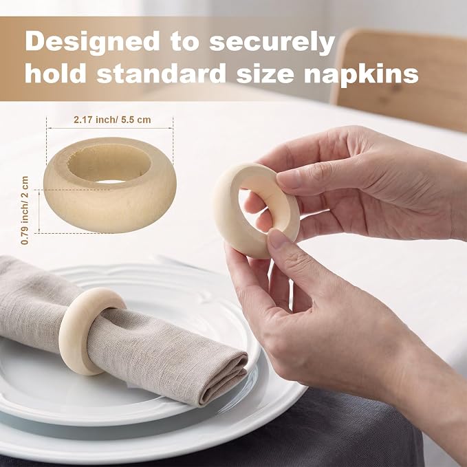 24 Pcs Wooden Napkin Rings Unfinished Wood Table Napkin Holders Farmhouse - Image 3
