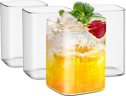 LUXU Drinking Glasses 8 oz, Square Beer Glass | Lead-Free Glassware, Water by LUXU
