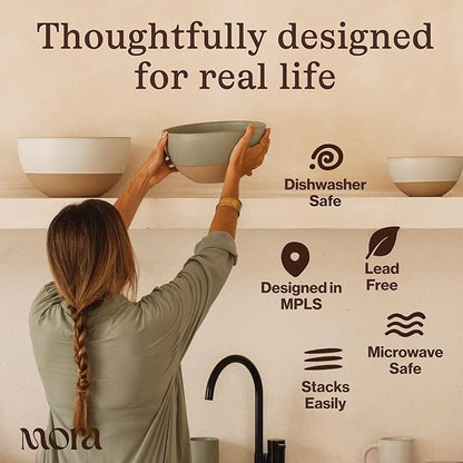 MORA Mega and Giant Bowls Set of 2, 5.5 and 3.5 Qt Ceramic Pottery Mixing Bowls - Microwave and Dishwasher Safe - Oat