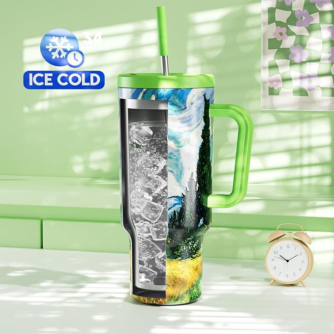 Meoky 40 oz Tumbler with Handle and Straw: Stainless Steel Insulated Tumbler - Image 2