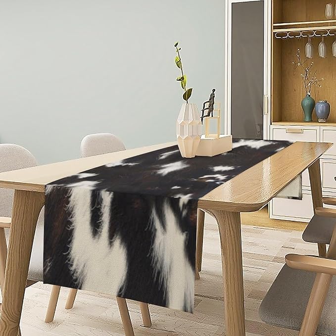 Cow Skin Print Table Runner, Rustic Country Farmhouse Animal Fur Skin Western - Image 2