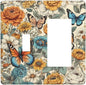 Light Switch Cover Vintage Colorful Floral Butterfly Flowers 2 Gang Toggle Rocker Combo Socket Cover Wall Plates Decorative Switch Plates and Outlet Covers for Bathroom Bedroom Decor