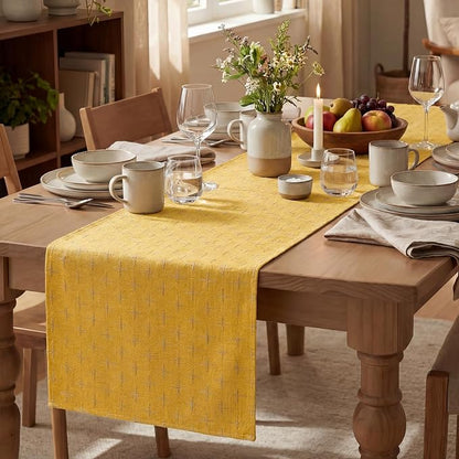 Artoid Mode Yellow Cross-Star Textured Table Runner, Seasonal Waterproof Rustic - Image 5