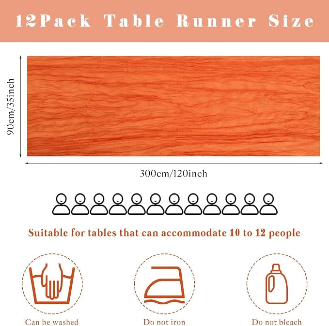 6 Pieces 10FT Orange Cheesecloth Table Runner Boho Gauze Fabric Runner - Image 3
