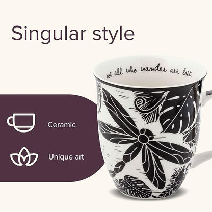 Karma Gifts 14 oz Black and White Boho Mug Dragonfly - Image 3
