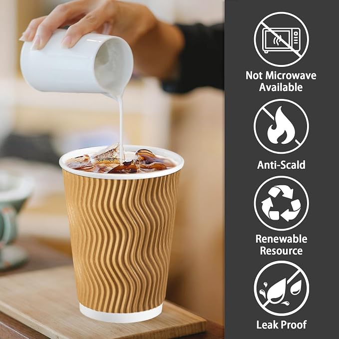Lamosi 100 Pack Coffee Cups 12 oz, Disposable Paper Coffee Cups No Lids | - Image 3