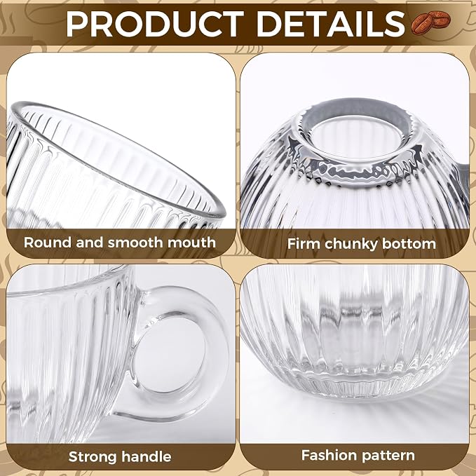 6 Sets of Glass Tea Cups with Saucers Vintage Coffee Mugs 2.8 oz Clear Espresso - Image 3