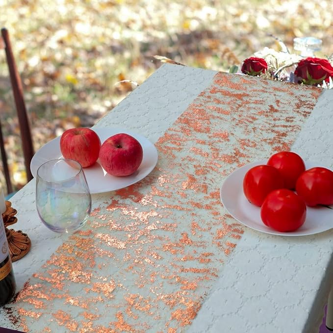 Snowkingdom Rose Gold Table Runner 11 Inch x 100 Feet Glitter Sequin Metallic - Image 6