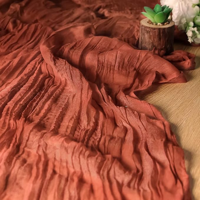 6Pcs Terracotta Cheesecloth Table Runner Rust Boho Fall Decoration | 35x120 - Image 5