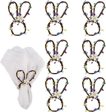 Easter Bunny Ear Napkin Rings Set of 8, Colorful Rattan Bunny by Getfitsoo