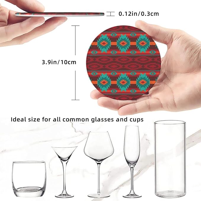 Southwest Southwestern Navajo Abstract Aztec Drinking Coasters PU Leather - Image 4