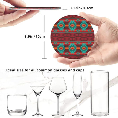 Southwest Southwestern Navajo Abstract Aztec Drinking Coasters PU Leather - Image 4