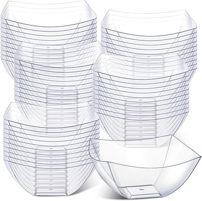 Tanlade 50 Pcs Square Plastic Serving Bowls Disposable Snack Salad Bowl Small Party Candy Bar Containers Taco Bar Serving Dishes for Buffet Chips Fruit(4 oz,Clear)