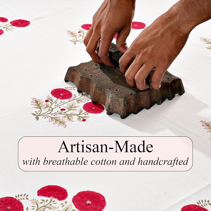 Red Green Buta Hand Block Print 100% Cotton Table Runner 16x90 Inch | Perfect - Image 5