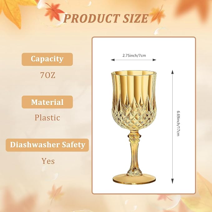 7OZ Plastic Wine Glasses, Reusable Vintage Goblets Unbreakable Drinking Glasses - Image 2