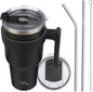 Konokyo 40 oz Tumbler with Handle and Straw, Insulated Travel Mug | Black; by Konokyo