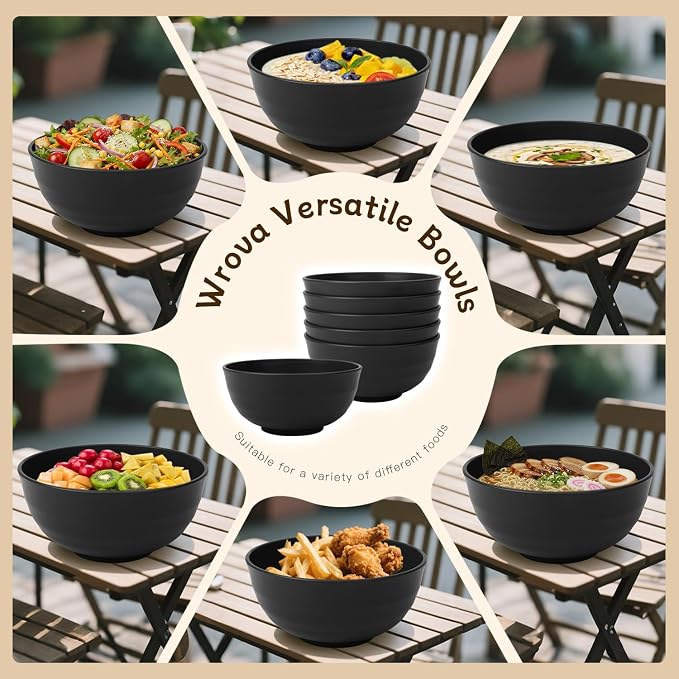 Wheat Straw Bowls 60oz, Large Salad Bowl Unbreakable Ramen Bowls Set of 6 - Image 5
