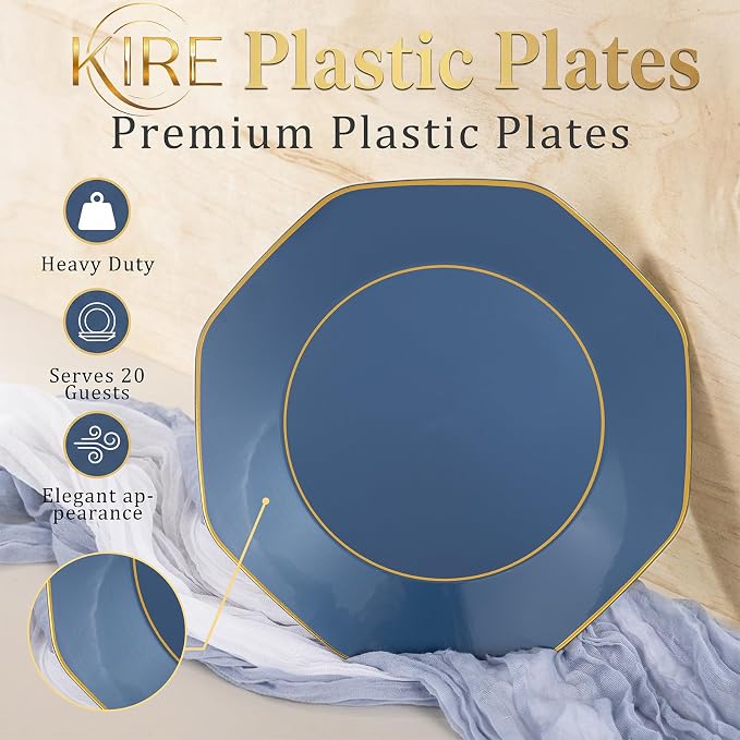 KIRE 140Pcs Blue Plastic Plates - Image 9