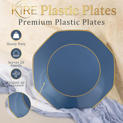 KIRE 140Pcs Blue Plastic Plates - Image 9