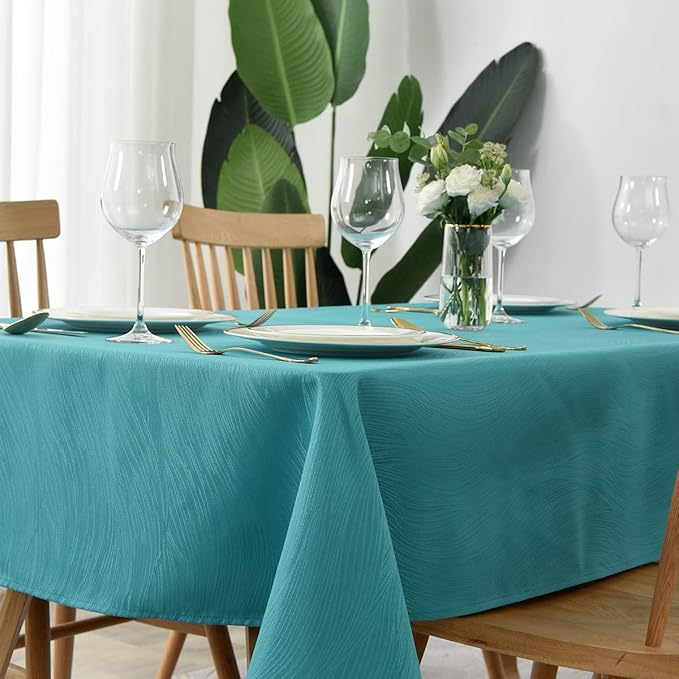 maxmill Jacquard Tablecloth Swirl Design Spillproof Wrinkle Free Water Resistant Heavy Weight Soft Table Cloth Decorative Fabric Table Cover for Outdoor and Indoor Use Square 52 x 52 Inch Teal