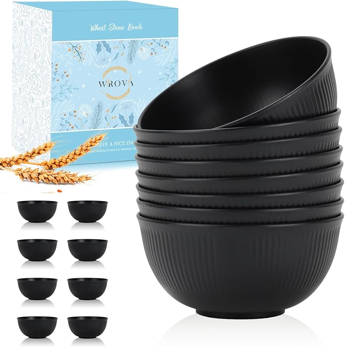 Wheat Straw Bowls Set of 8, Non Toxic Unbreakable Bowls by WROVA