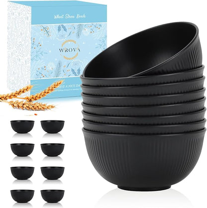 Wheat Straw Bowls Set of 8, Non Toxic Unbreakable Bowls by WROVA