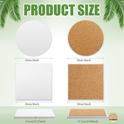 Zopeal 48 Pcs Ceramic Tiles for Crafts Coasters Include Unglazed White Ceramic Tiles with Cork Backing Pads Use with Alcohol Ink Acrylic Pouring for DIY Project Gift (Square)