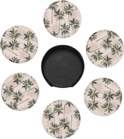 6 Pcs Palm Tree Tropical Plant Silhouette Leather Coasters - Image 7