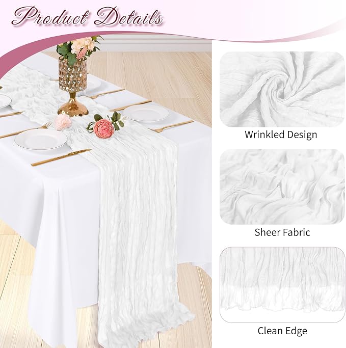 6 Pack White Cheesecloth Table Runner, 17 x 108 inch, Semi Sheer Boho Cheese - Image 4
