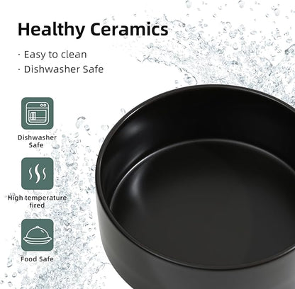 Ceramic 6.1inch Non-Slip Dog Food and Water Bowl for Small & Medium Breed Dogs,Pet Bowl for Replacement, Protects Cervical Spine (Black)