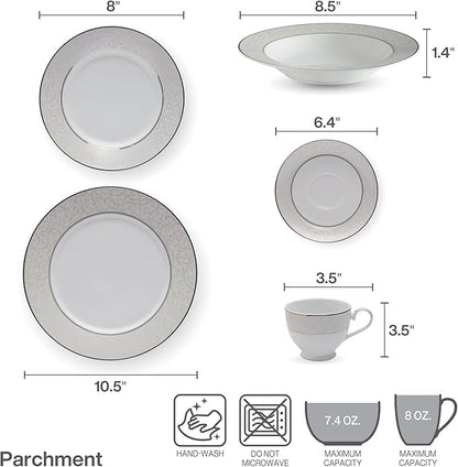 Mikasa Parchment 40-Piece Dinnerware Set, Service for 8, Durable Porcelain Plates, Bowls, and Mugs with Contemporary Design, Dishwasher Safe