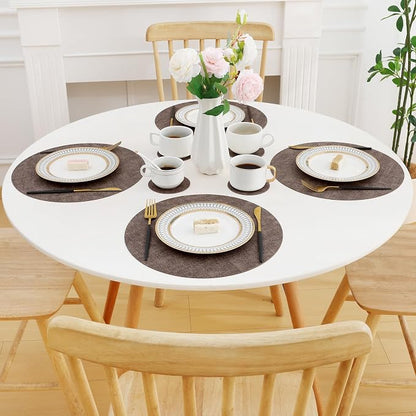 Homaxy Round Faux Leather Placemats and Coasters, Dark Brown | Washable - Image 8
