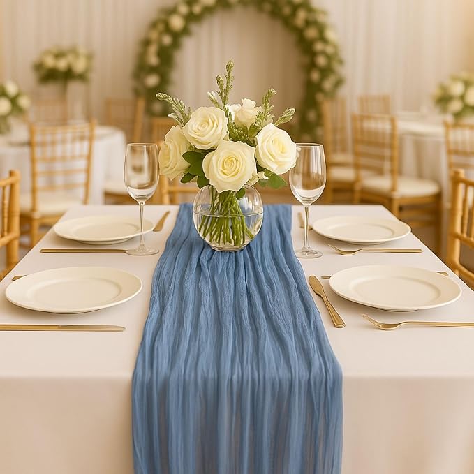 12 Pack Dusty Blue Cheesecloth Table Runner – 10FT Gauze Boho Table Runners - Image 5
