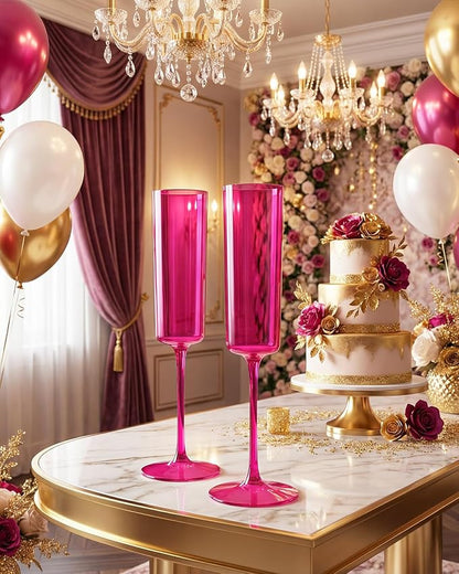 Ciaell 24 Pack Hot Pink Plastic Champagne Flutes - Image 5