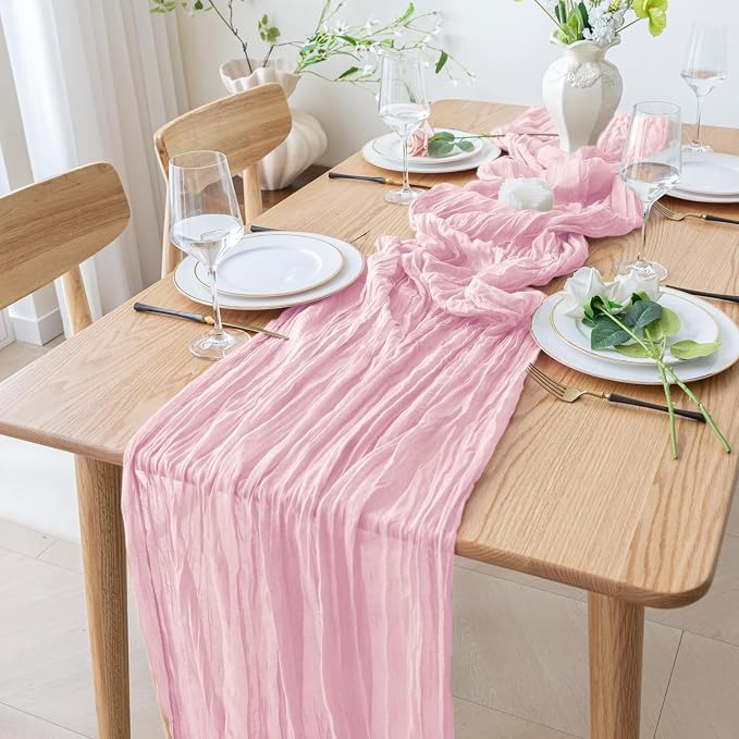 Cheesecloth Table Runner 10FT 12Pcs Blushing Pink Boho Gauze Runners | Cheese - Image 8