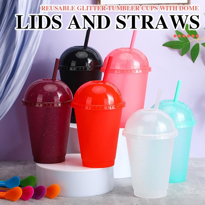 6 Set Slushie Cups with Dome Lids and Straws Detachable Spoon Straws Reusable - Image 4