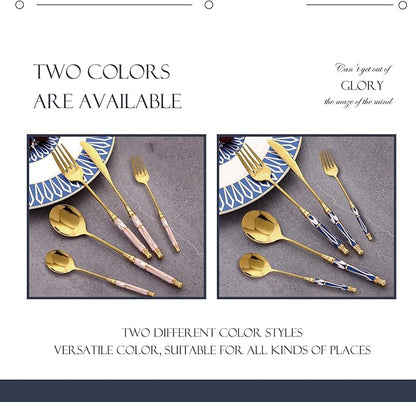 20-piece Silverware Set With Ceramic Handle, Premium Food Grade Stainless Steel Flatware Sets, Mirror Polished Cutlery Set, Dishwasher Safe (for 4 People)