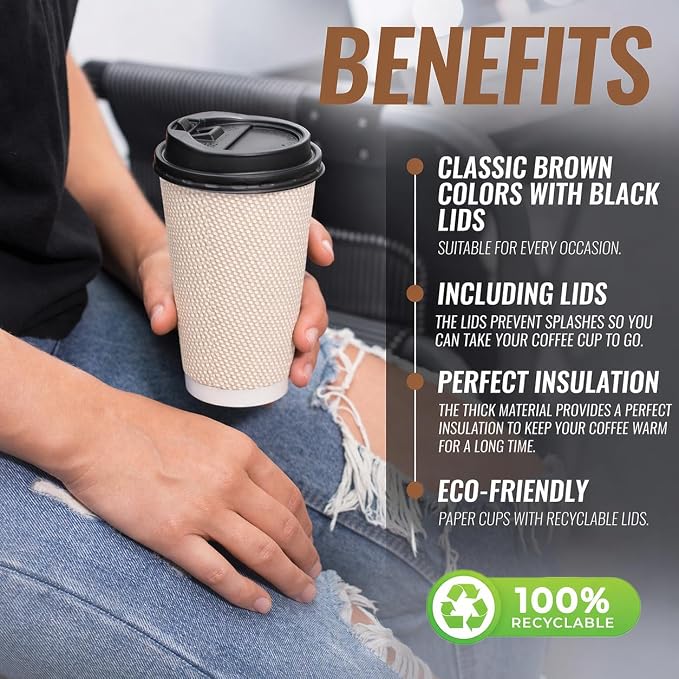 Promora 16 oz Natural Cream Disposable Coffee Cups - Image 5